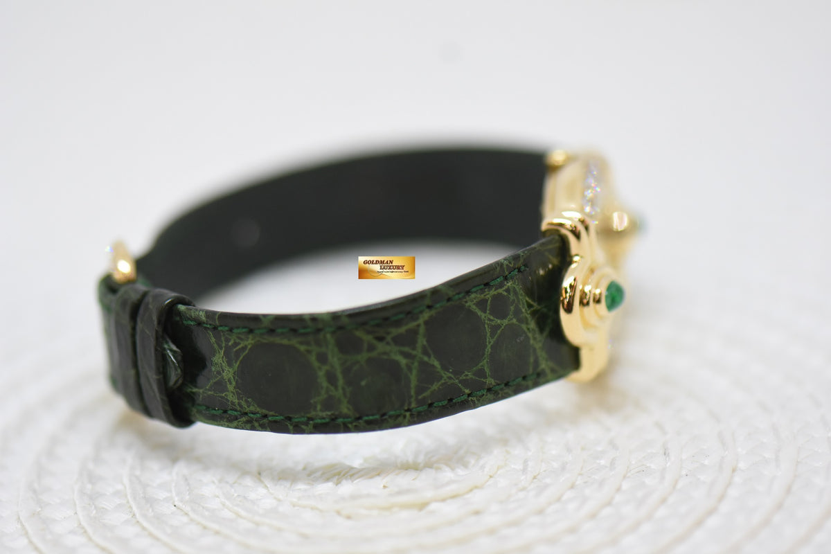 CHOPARD FANCY DIAMOND & EMERALD LADIES YELLOW GOLD MOP DIAMOND DIAL QUARTZ 13-603D-22 (MINT)