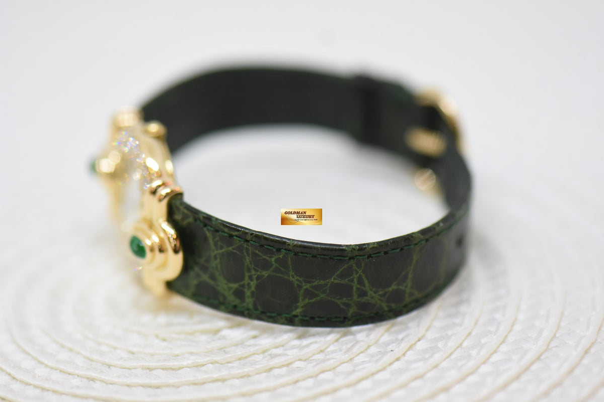 CHOPARD FANCY DIAMOND & EMERALD LADIES YELLOW GOLD MOP DIAMOND DIAL QUARTZ 13-603D-22 (MINT)