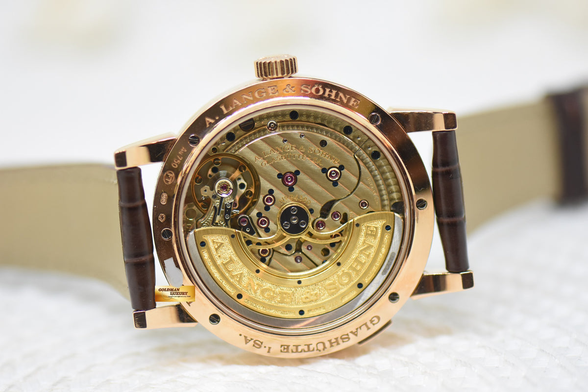 A.LANGE & SOHNE LANGE 1 DAYMATIC 39.5mm ROSE GOLD IN LEATHER SILVER AUTOMATIC 320.032 (MINT)