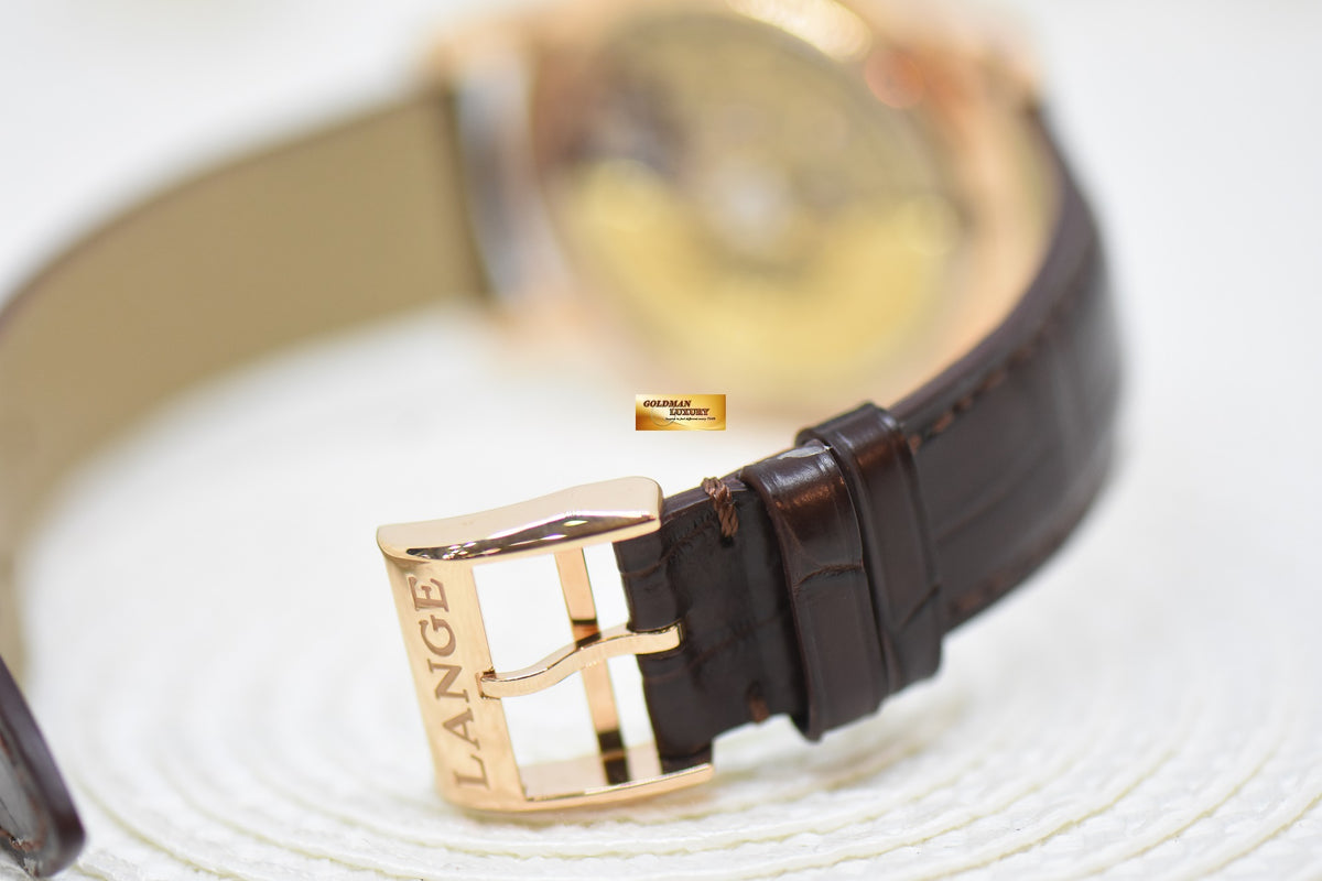 A.LANGE & SOHNE LANGE 1 DAYMATIC 39.5mm ROSE GOLD IN LEATHER SILVER AUTOMATIC 320.032 (MINT)
