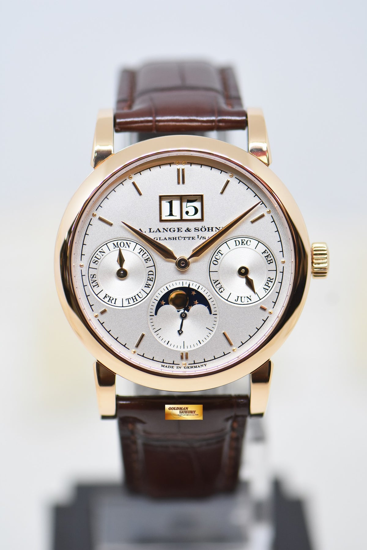A.LANGE & SOHNE SAXONIA ANNUAL CALENDAR 38.5mm PINK GOLD OUTSIZED DATE MOONPHASE AUTOMATIC 330.032 (MINT)