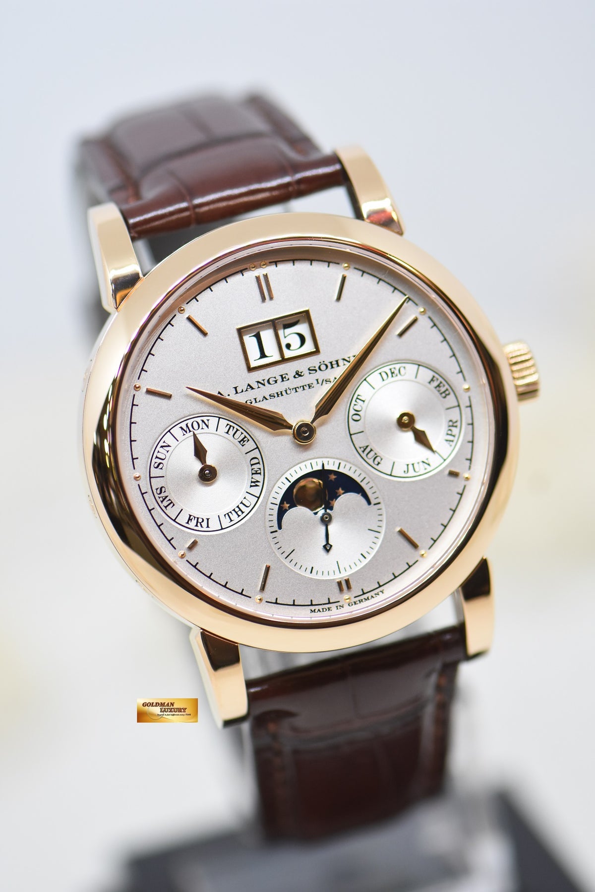 A.LANGE & SOHNE SAXONIA ANNUAL CALENDAR 38.5mm PINK GOLD OUTSIZED DATE MOONPHASE AUTOMATIC 330.032 (MINT)