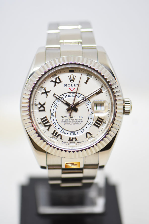 ROLEX OYSTER PERPETUAL SKY-DWELLER 42mm ANNUAL CALENDAR GMT WHITE GOLD WHITE DIAL 326939 (MINT)