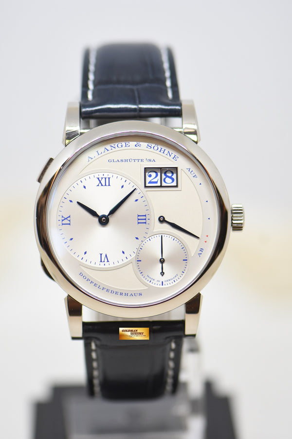 A.LANGE & SOHNE LANGE 1 “25th ANNIVERSARY” SILVER DIAL BIG DATE WHITE GOLD IN LEATHER STRAP MANUAL WINDING 191.066 (MINT)