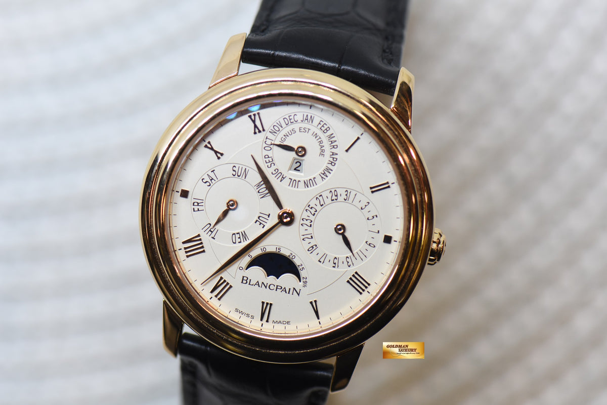 BLANCPAIN VILLERET PERPETUAL CALENDAR 38mm ROSE GOLD IN LEATHER STRAP AUTOMATIC 6056-3642-55B (MINT)