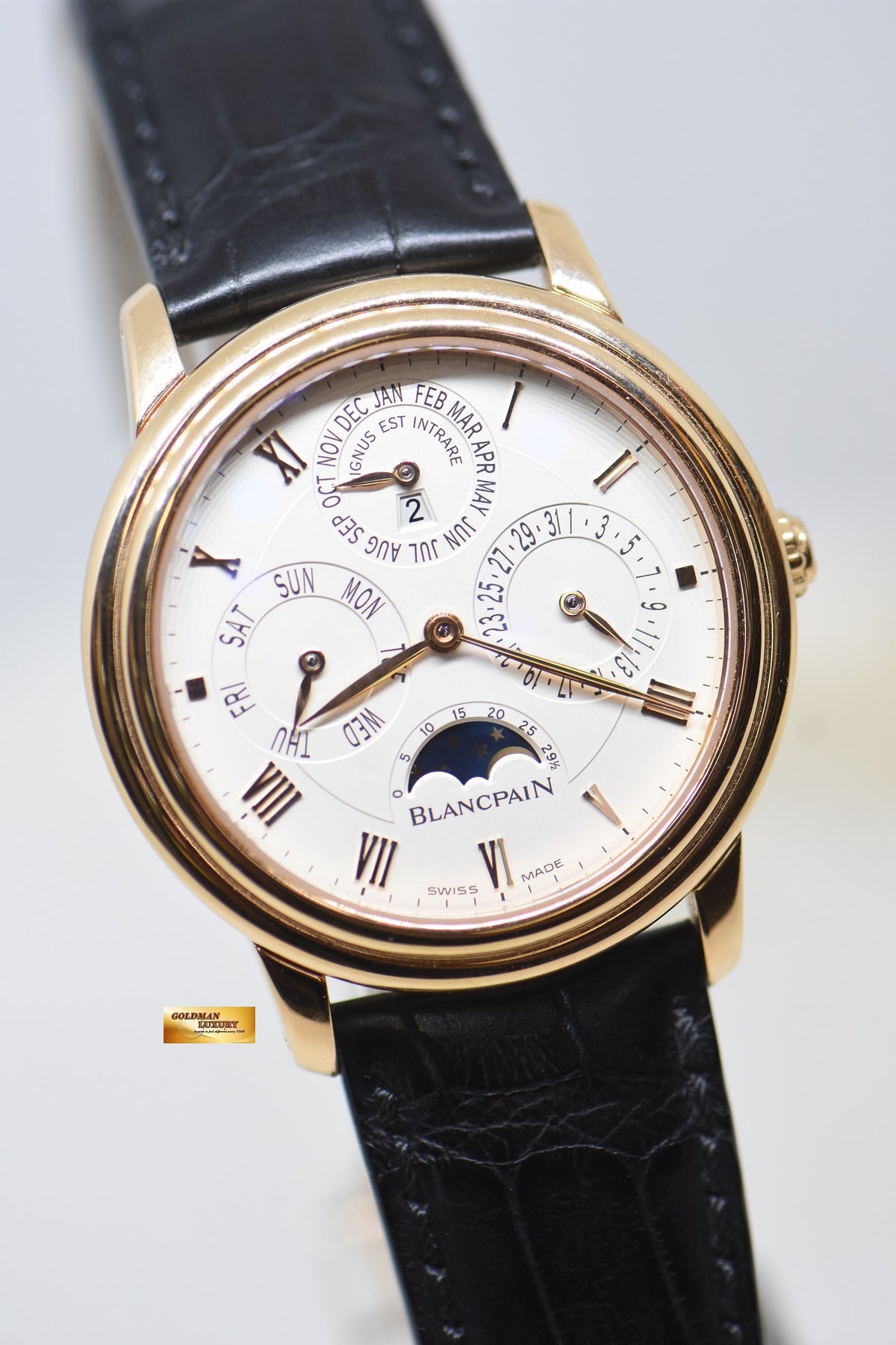 BLANCPAIN VILLERET PERPETUAL CALENDAR 38mm ROSE GOLD IN LEATHER STRAP AUTOMATIC 6056-3642-55B (MINT)