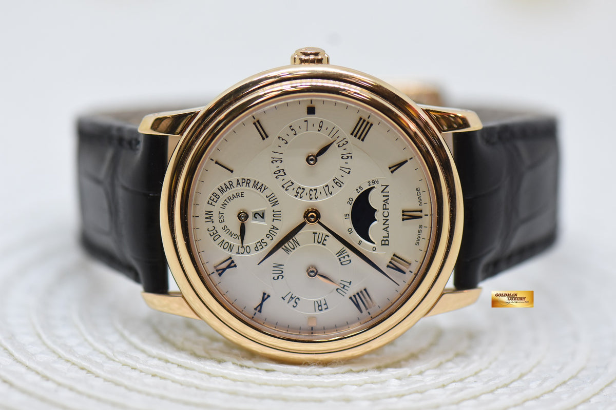 BLANCPAIN VILLERET PERPETUAL CALENDAR 38mm ROSE GOLD IN LEATHER STRAP AUTOMATIC 6056-3642-55B (MINT)