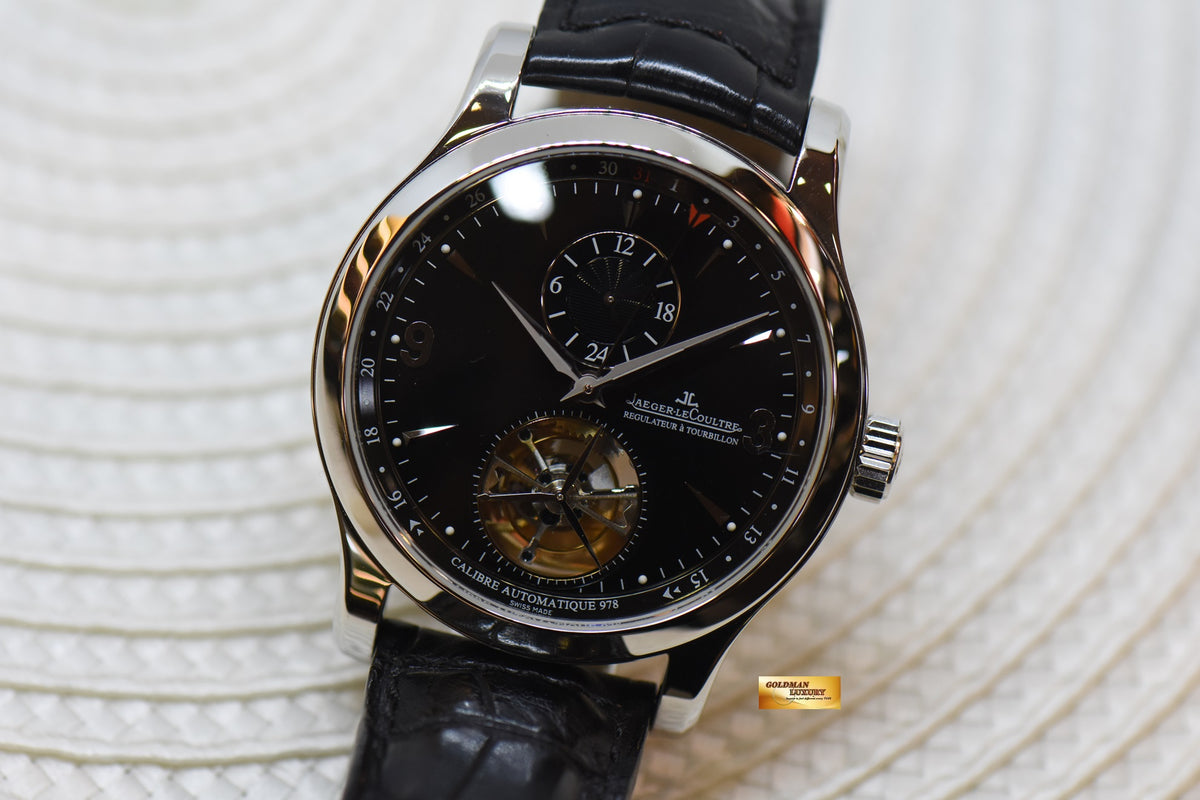JLC MASTER GRAND TOURBILLION GMT 43mm PLATINUM IN LEATHER STRAP MENS AUTOMATIC 149.6.34S (MINT)