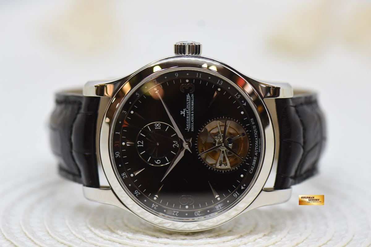 JLC MASTER GRAND TOURBILLION GMT 43mm PLATINUM IN LEATHER STRAP MENS AUTOMATIC 149.6.34S (MINT)