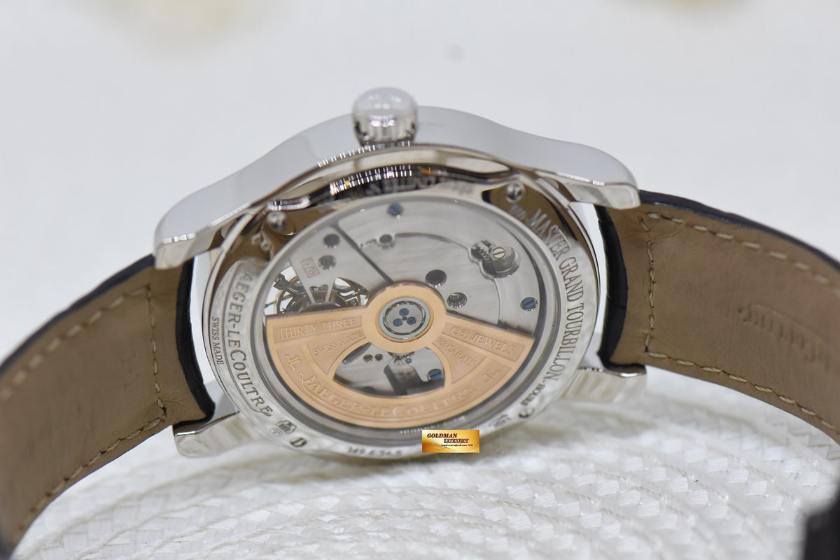 JLC MASTER GRAND TOURBILLION GMT 43mm PLATINUM IN LEATHER STRAP MENS AUTOMATIC 149.6.34S (MINT)