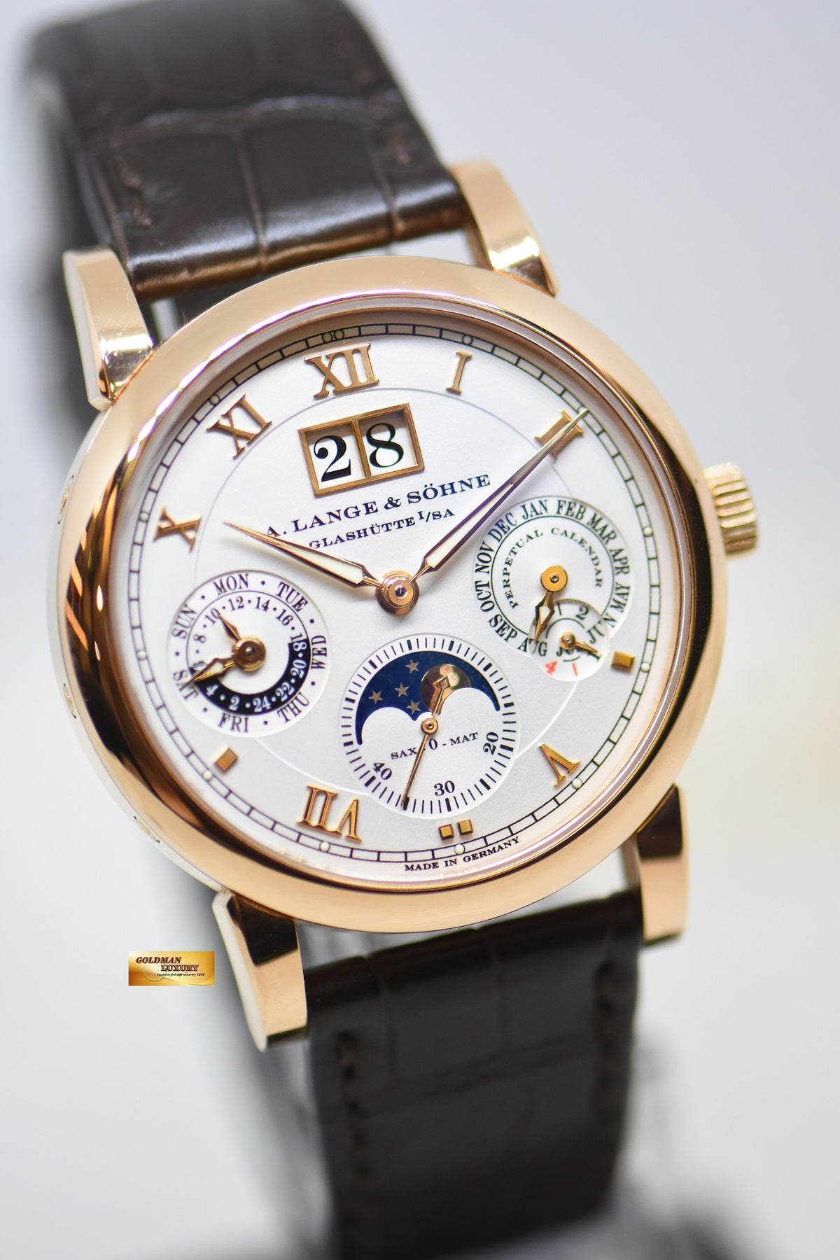 A.LANGE & SOHNE SAX-O-MAT LANGEMATIK 38.5mm ROSE GOLD PERPETUAL CALENDAR MOONPHASE OUTSIZED DATE AUTOMATIC 310.032 (NEW-UNWORN)