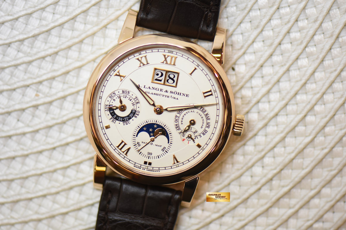 A.LANGE & SOHNE SAX-O-MAT LANGEMATIK 38.5mm ROSE GOLD PERPETUAL CALENDAR MOONPHASE OUTSIZED DATE AUTOMATIC 310.032 (NEW-UNWORN)