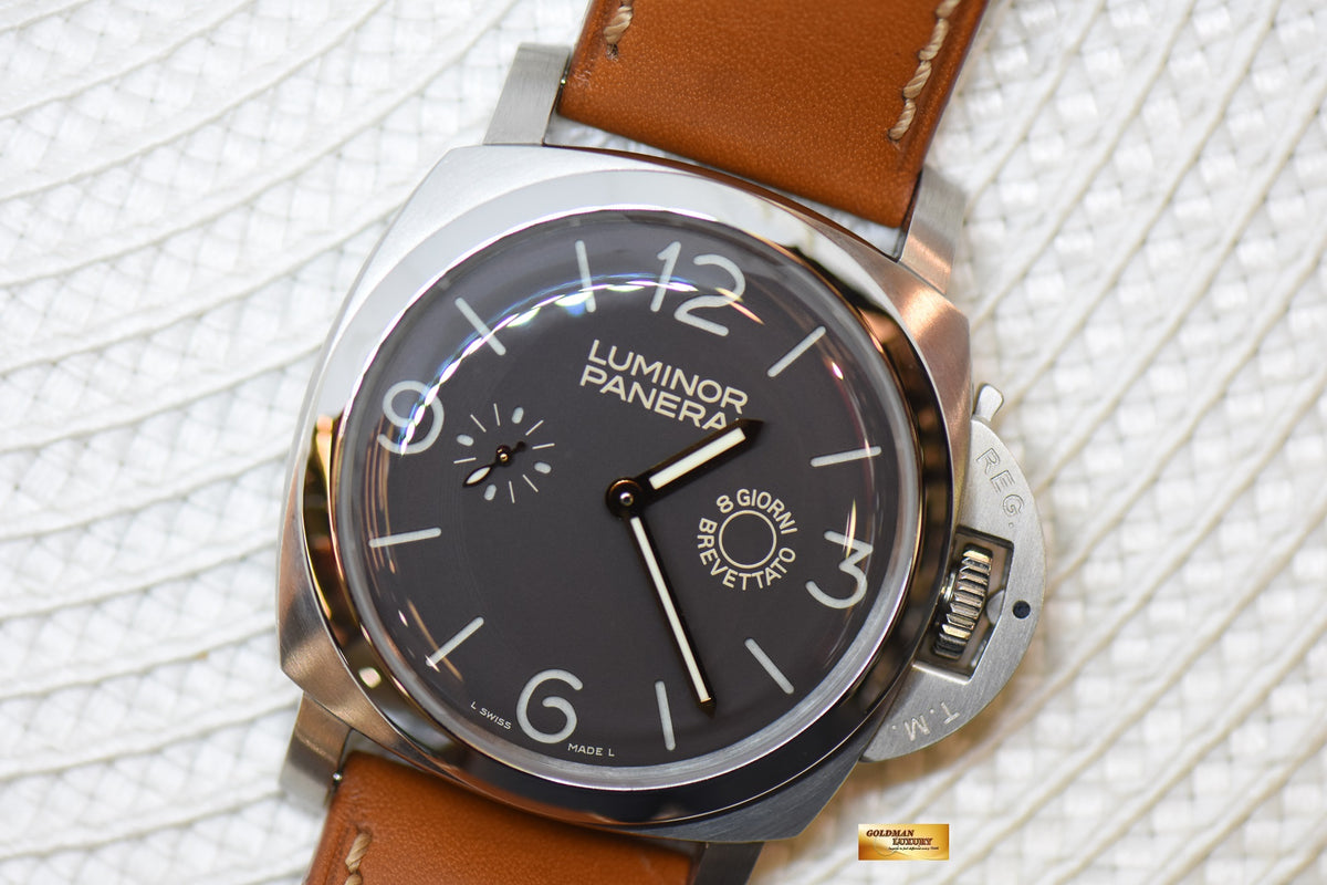 PANERAI LUMINOR 1950 47mm 8 DAYS STEEL IN LEATHER STRAP ANGELUS SF MANUAL PAM 203 (MINT)