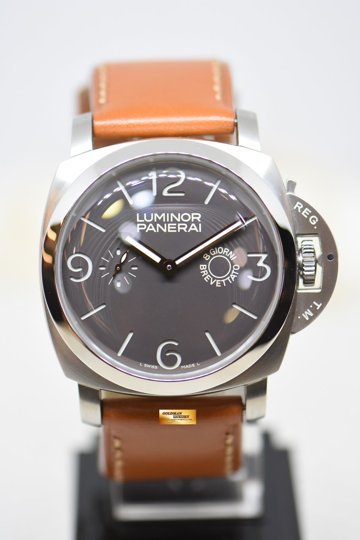 PANERAI LUMINOR 1950 47mm 8 DAYS STEEL IN LEATHER STRAP ANGELUS SF MANUAL PAM 203 (MINT)