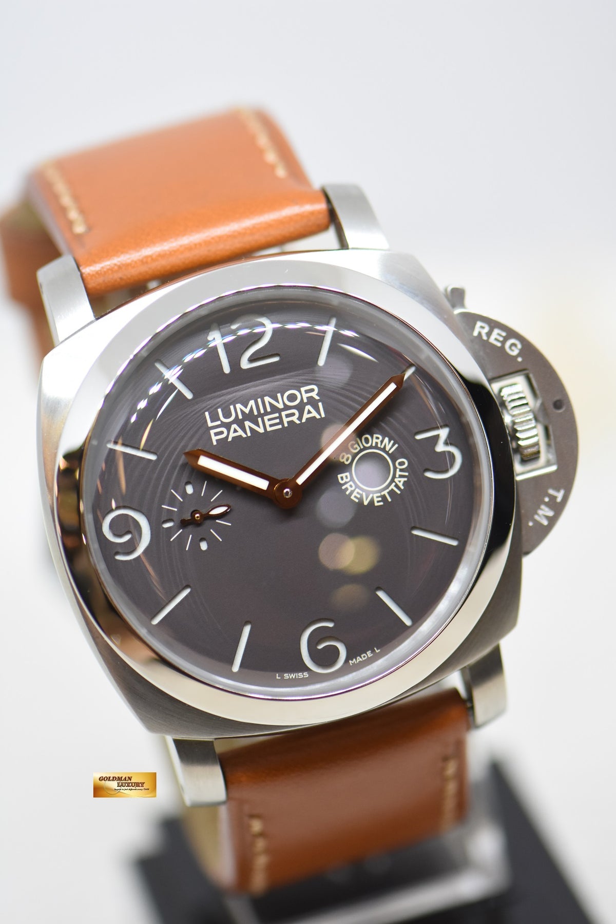 PANERAI LUMINOR 1950 47mm 8 DAYS STEEL IN LEATHER STRAP ANGELUS SF MANUAL PAM 203 (MINT)