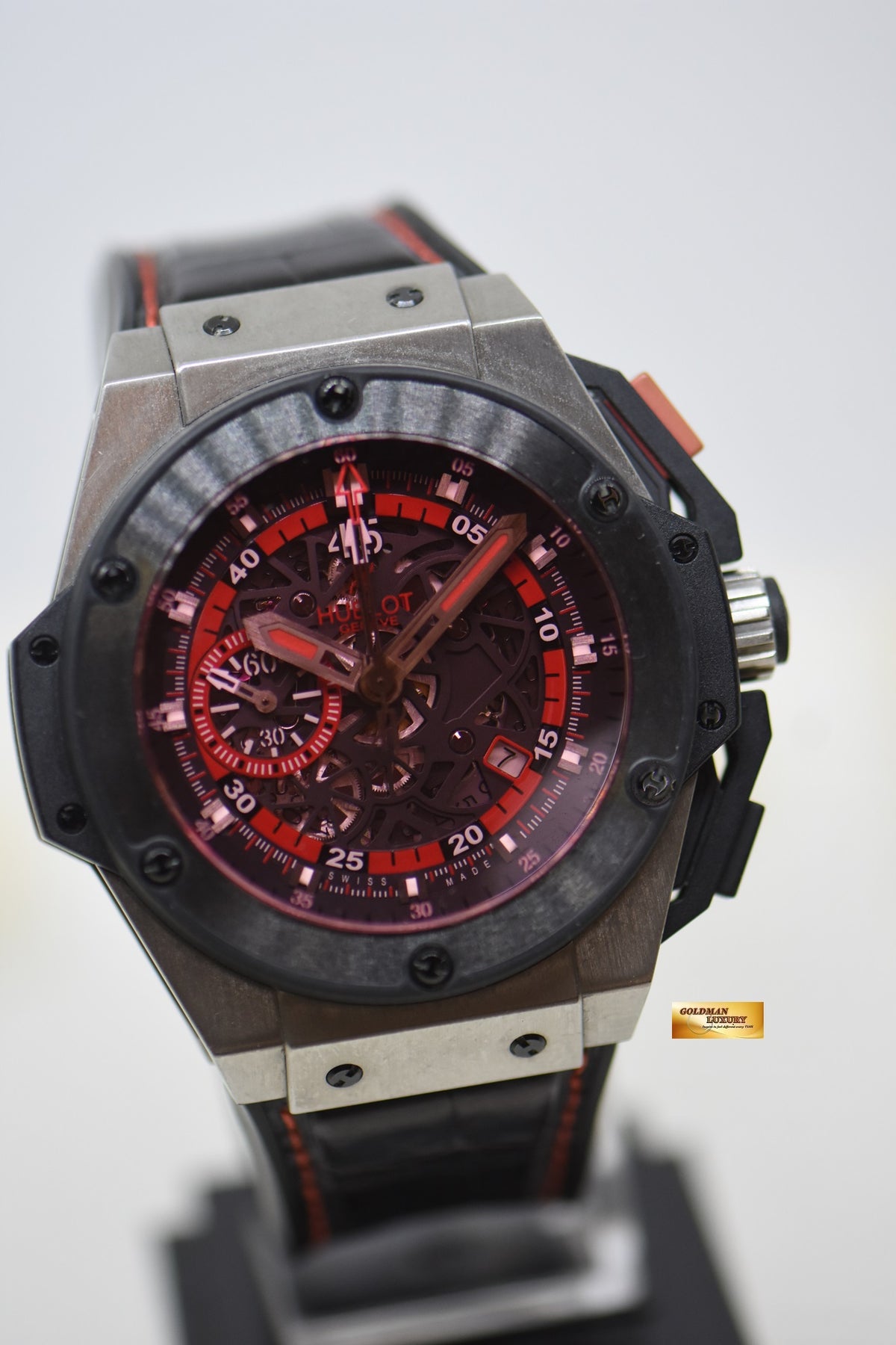 HUBLOT KING POWER UEFA EURO2012 POLAND-UKRAINE RED CHRONOGRAPH 48mm TITANIUM IN LEATHER STRAP AUTOMATIC 716.NM.1129.RX.EUR12 (MINT)