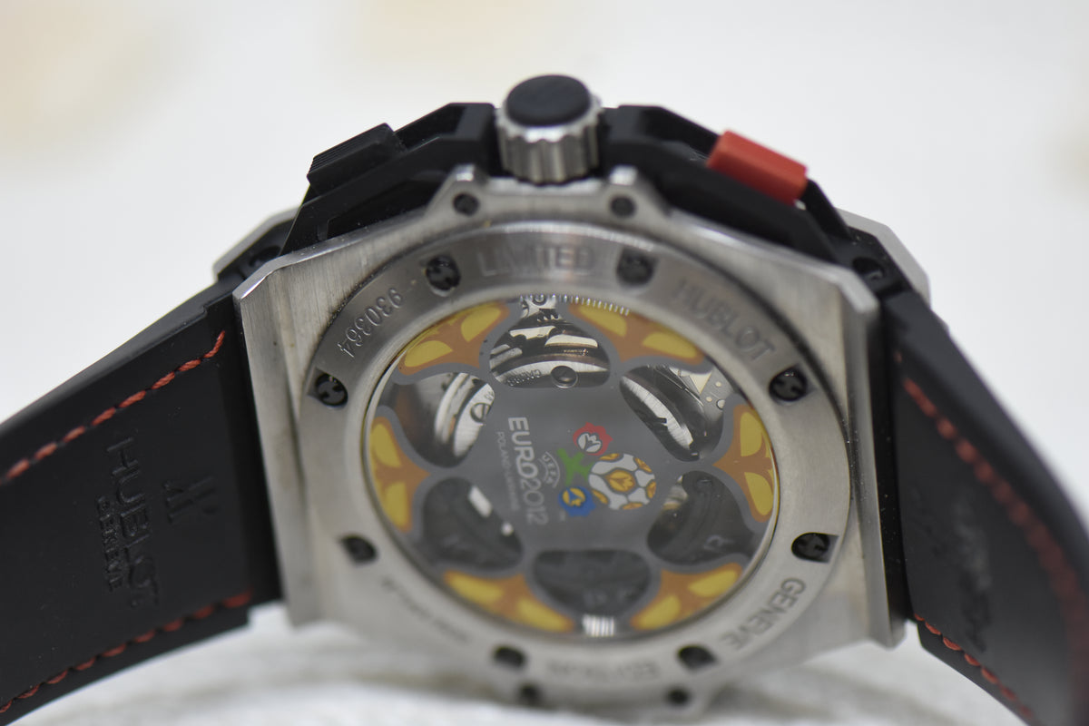 HUBLOT KING POWER UEFA EURO2012 POLAND-UKRAINE RED CHRONOGRAPH 48mm TITANIUM IN LEATHER STRAP AUTOMATIC 716.NM.1129.RX.EUR12 (MINT)