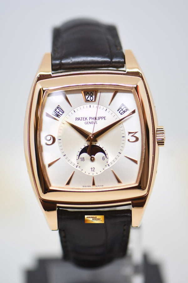 PATEK PHILIPPE ANNUAL CALENDAR with MOONPHASE GONDOLO TONNEAU ROSE GOLD IN LEATHER STRAP MEN’S AUTOMATIC 5135R (MINT)