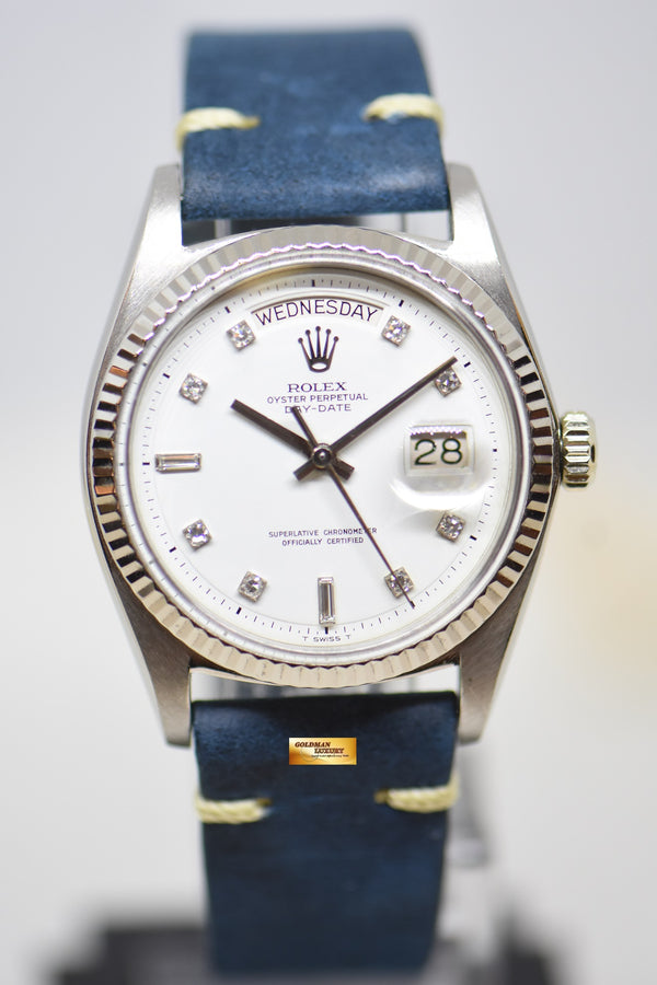 ROLEX OYSTER DAY-DATE 36mm WHITE GOLD IN LEATHER STRAP DIAMOND DIAL 1803 (VINTAGE)