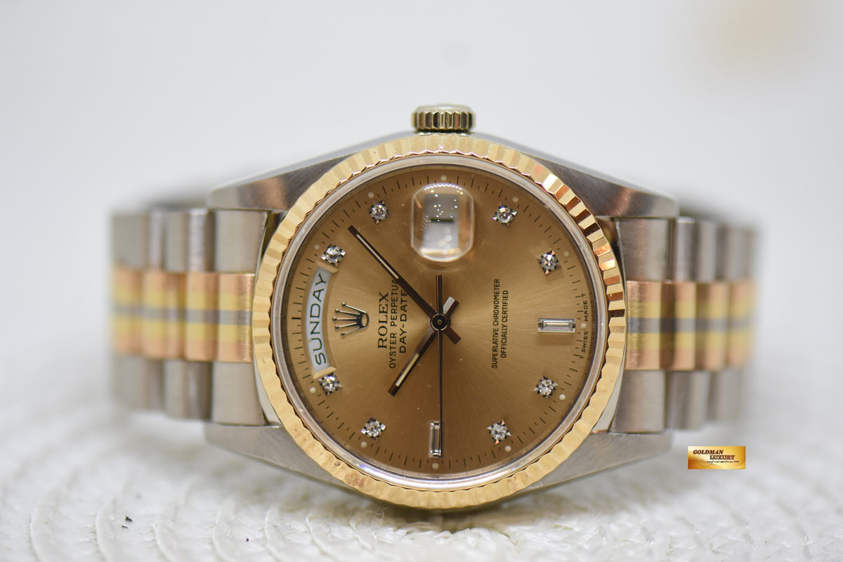 ROLEX OYSTER DAY-DATE 36mm “TRIDOR” WHITE GOLD IN PRESIDENT BRACELET GOLD DIAMOND DIAL (DOUBLE QUICK-SET DATE) 18239 (MINT)