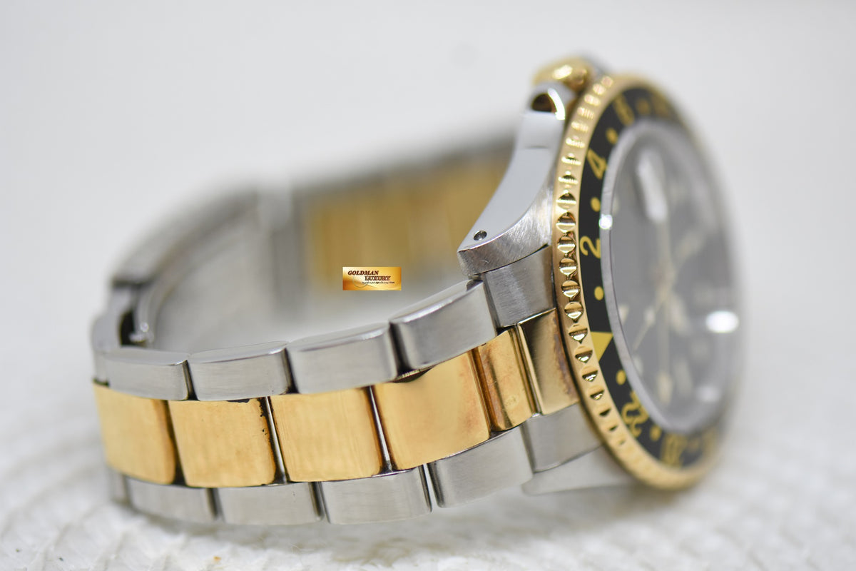 ROLEX OYSTER GMT-MASTER II 40mm HALF-GOLD IN OYSTER BRACELET BLACK TRITIUM DIAL 16713 (MINT)