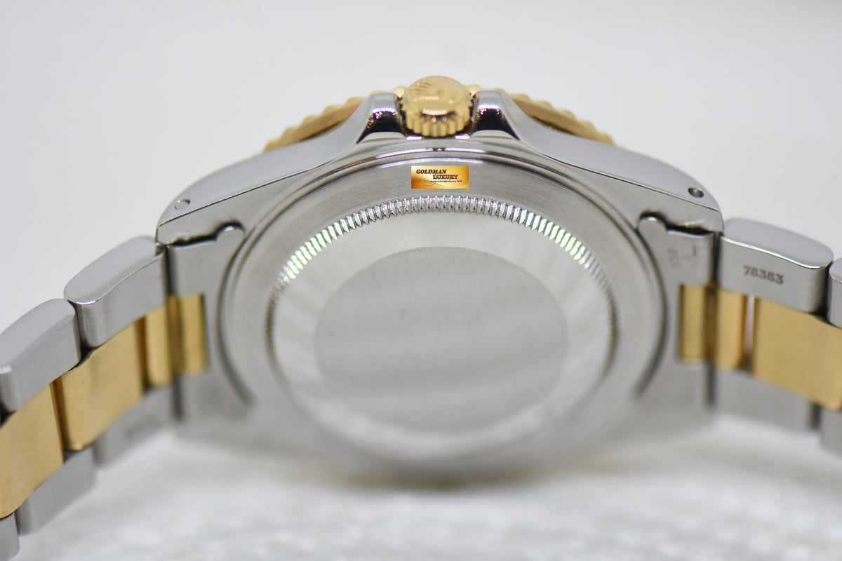 ROLEX OYSTER GMT-MASTER II 40mm HALF-GOLD IN OYSTER BRACELET BLACK TRITIUM DIAL 16713 (MINT)