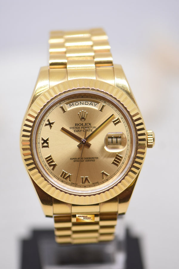 ROLEX OYSTER DAY-DATE II 41mm YELLOW GOLD IN PRESIDENT BRACELET GOLD ROMAN DIAL 218238 (UNPOLISHED)