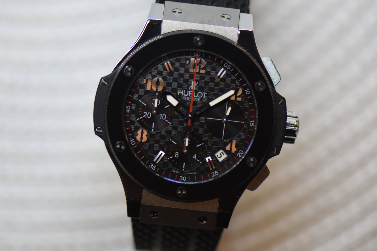 HUBLOT BIG BANG CHRONOGRAPH 41mm STEEL IN RUBBER STRAP CERAMIC BEZEL AUTOMATIC 342.SB.131.RX (MINT)