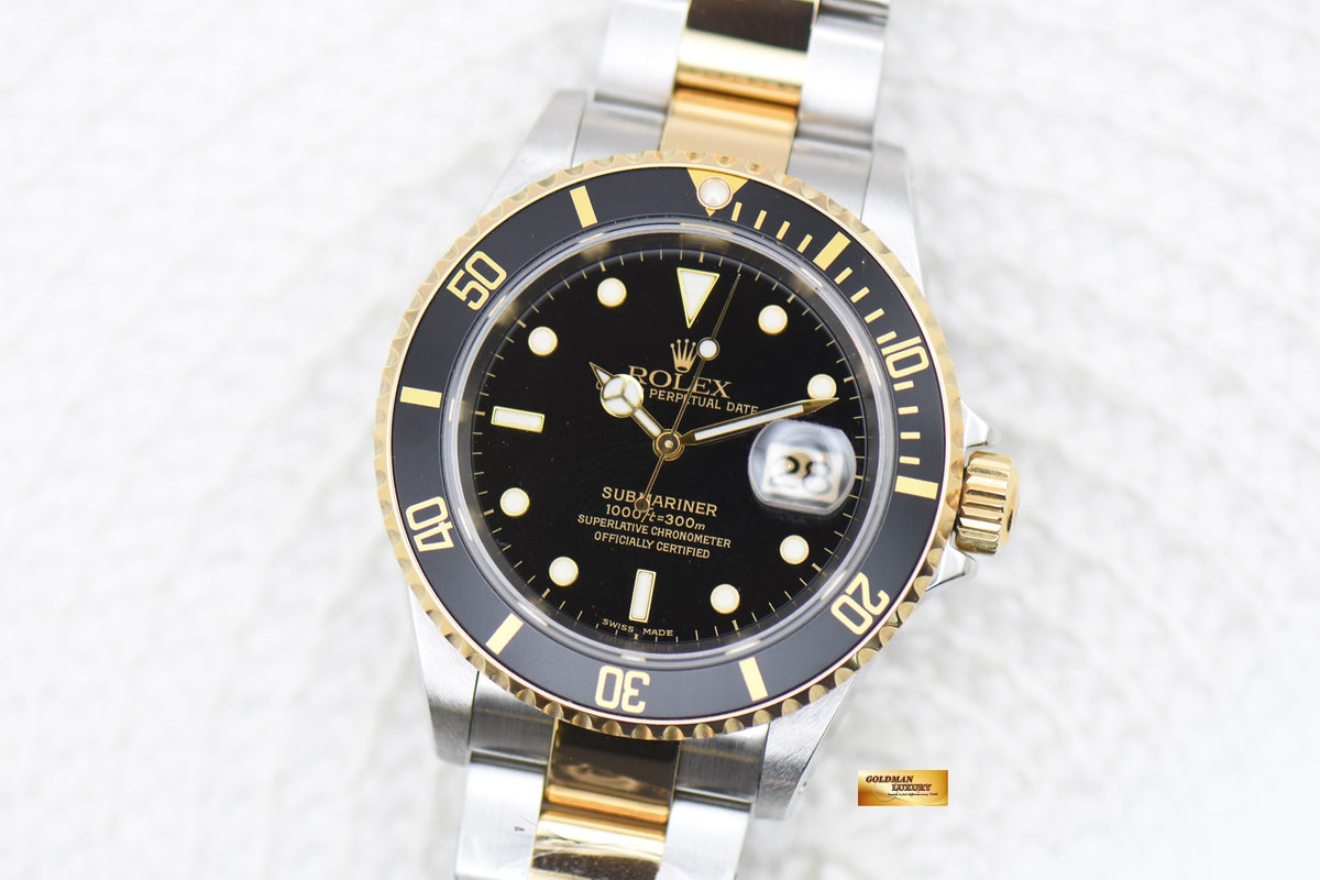 ROLEX OYSTER SUBMARINER 40mm HALF-GOLD IN OYSTER BRACELET BLACK DIAL 16613 (MINT)