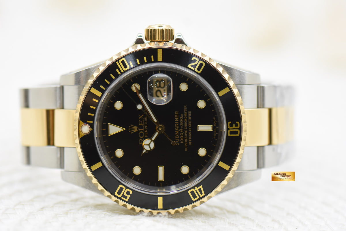 ROLEX OYSTER SUBMARINER 40mm HALF-GOLD IN OYSTER BRACELET BLACK DIAL 16613 (MINT)
