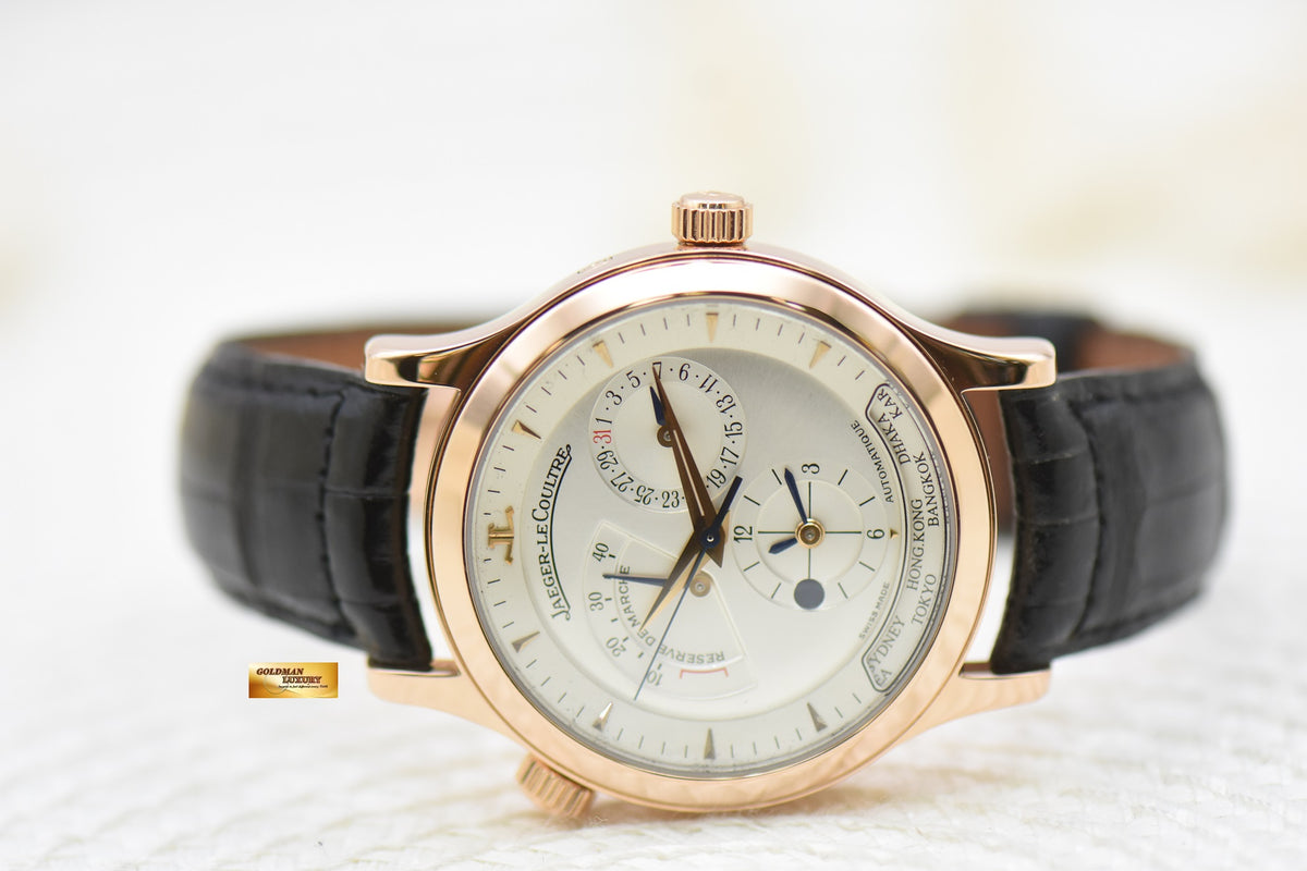 JLC MASTER GEOGRAPHIC 38mm RESERVE De MARCHE GMT ROSE GOLD IN HINGED-BACK AUTOMATIC 142.2.92 (MINT)