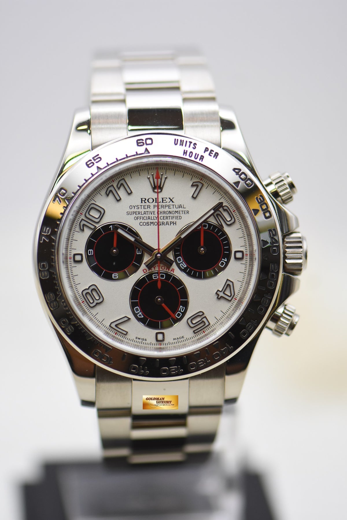 ROLEX OYSTER DAYTONA 40mm WHITE GOLD IN BRACELET PANDA ARABIC DIAL (RARE DIAL) 116509 (MINT)