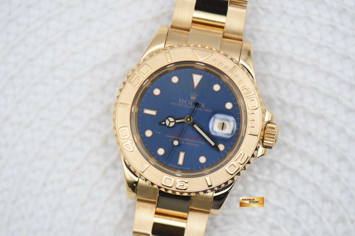 ROLEX OYSTER YACHTMASTER 40mm MK1 SUB CASE YELLOW GOLD IN BRACELET BLUE TRITIUM DIAL 16628 (LNIB-RARE)