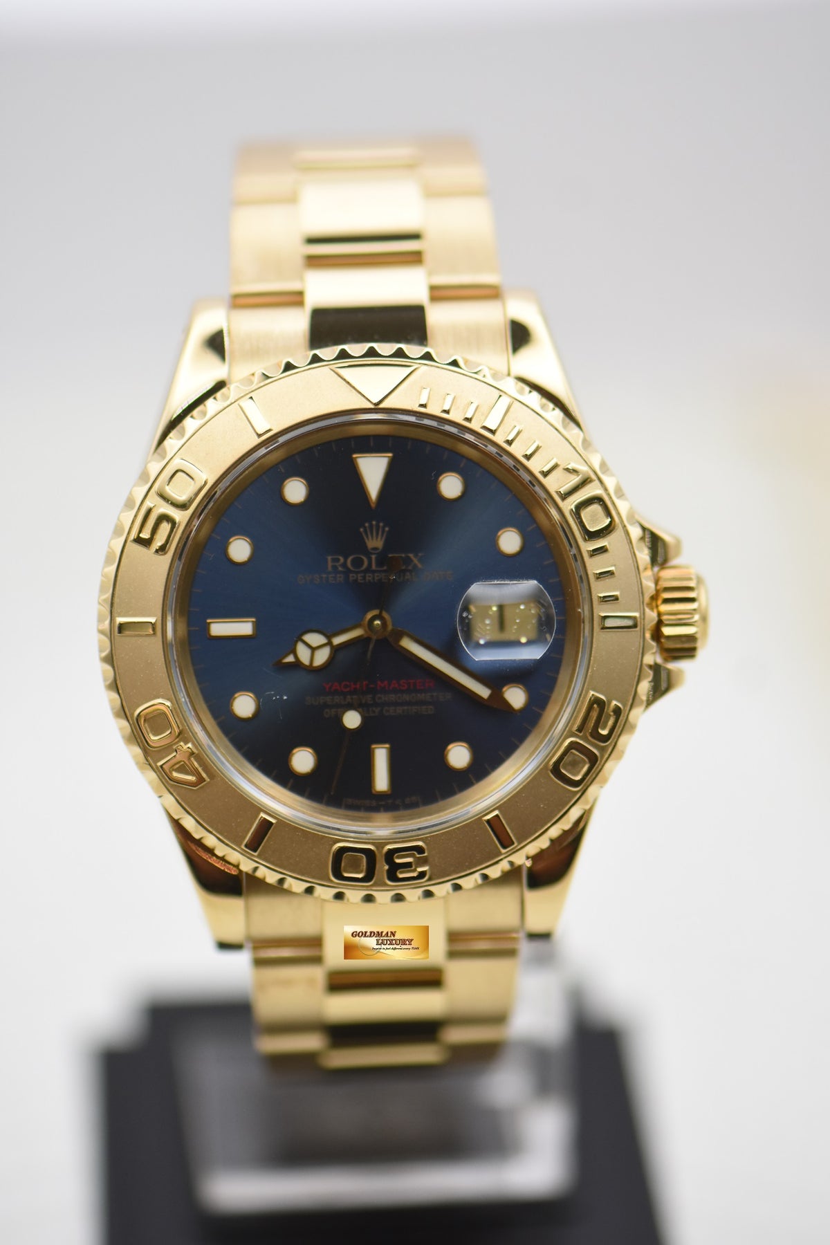 ROLEX OYSTER YACHTMASTER 40mm MK1 SUB CASE YELLOW GOLD IN BRACELET BLUE TRITIUM DIAL 16628 (LNIB-RARE)