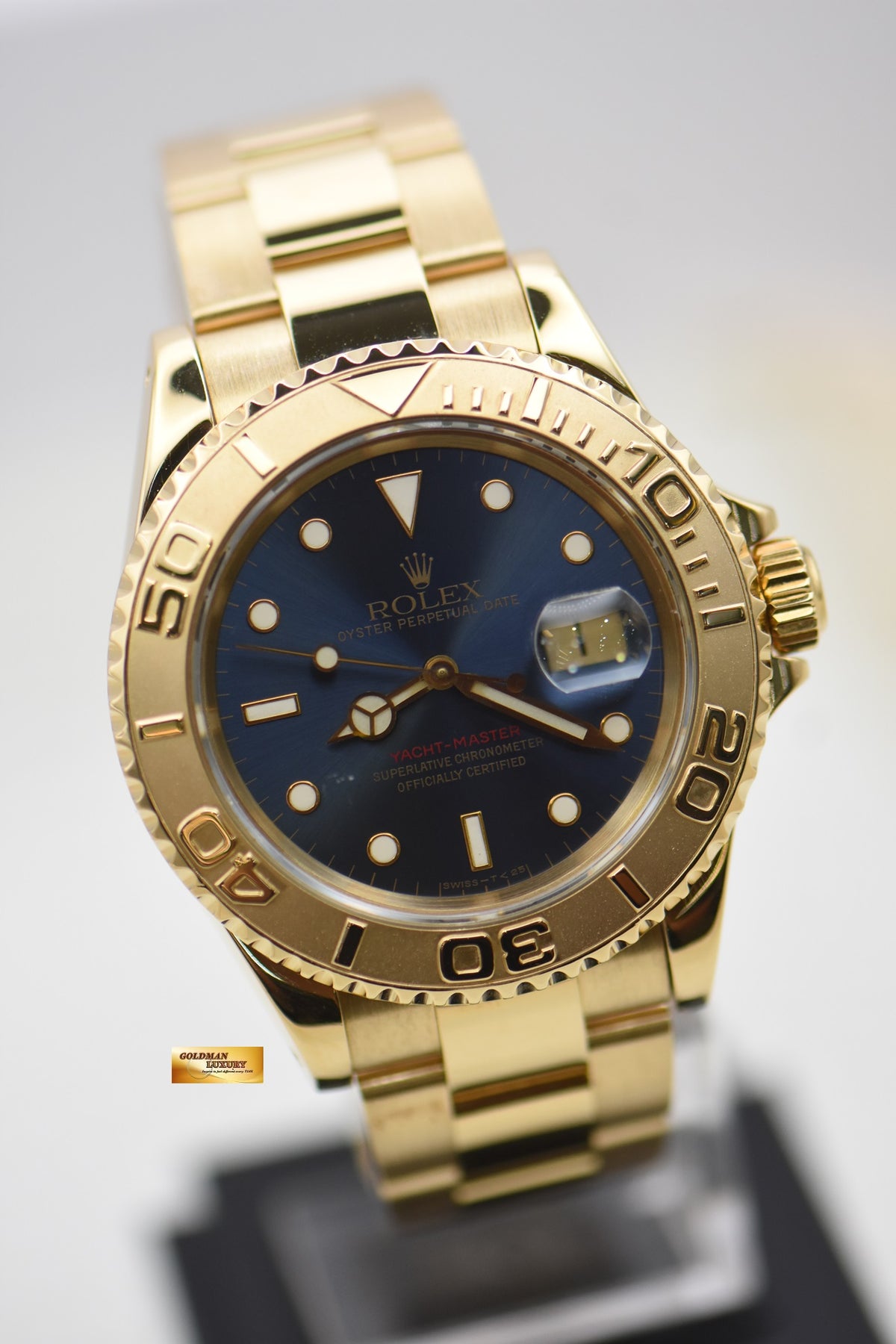 ROLEX OYSTER YACHTMASTER 40mm MK1 SUB CASE YELLOW GOLD IN BRACELET BLUE TRITIUM DIAL 16628 (LNIB-RARE)