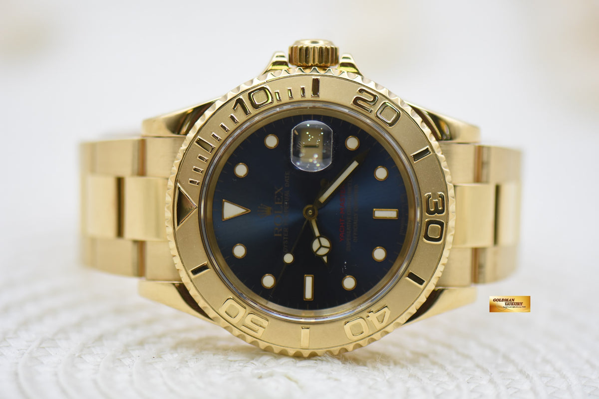 ROLEX OYSTER YACHTMASTER 40mm MK1 SUB CASE YELLOW GOLD IN BRACELET BLUE TRITIUM DIAL 16628 (LNIB-RARE)