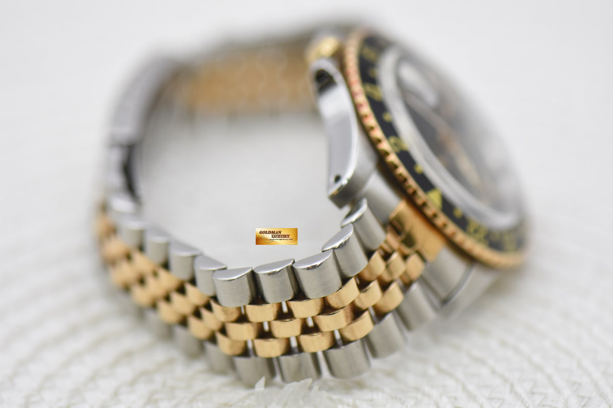 ROLEX OYSTER GMT-MASTER HALF-GOLD IN JUBILEE BRACELET NIPPLE BLACK DIAL 1675 (VINTAGE – AGING DIAL)