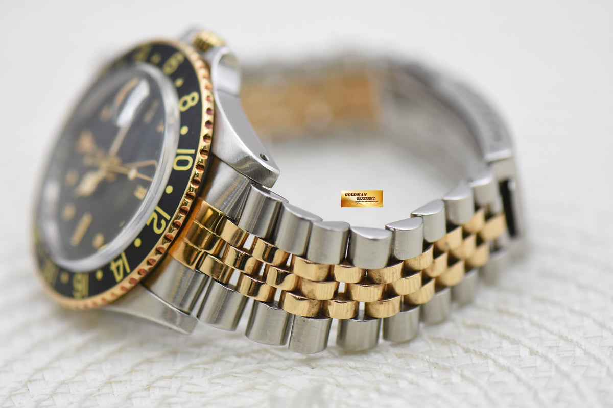 ROLEX OYSTER GMT-MASTER HALF-GOLD IN JUBILEE BRACELET NIPPLE BLACK DIAL 1675 (VINTAGE – AGING DIAL)