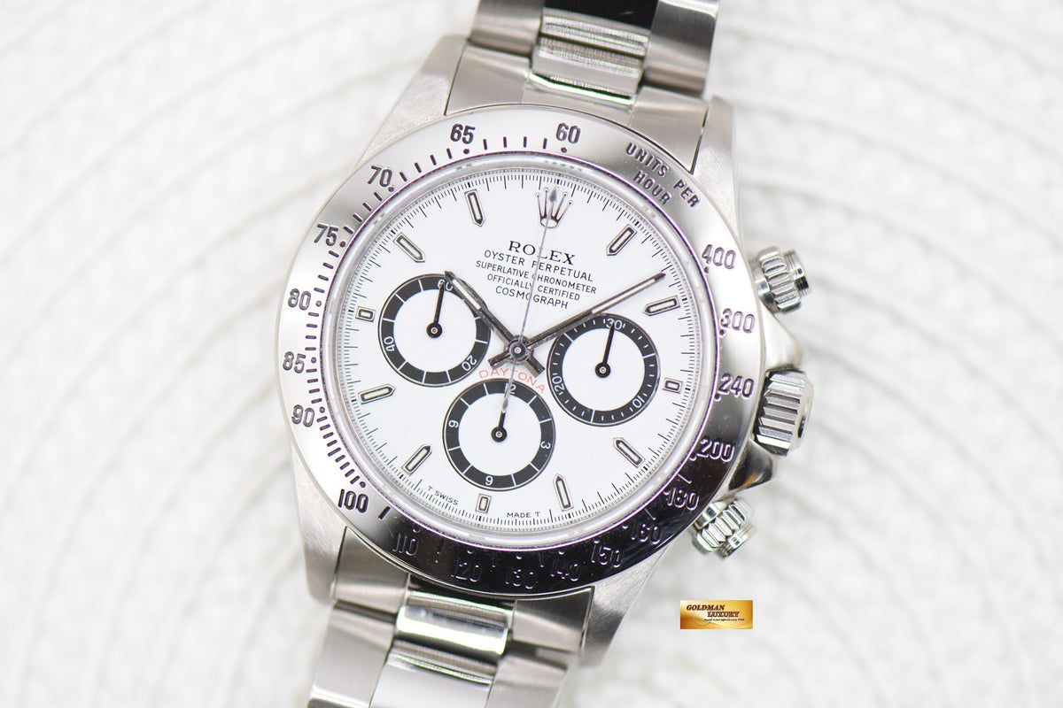 ROLEX OYSTER DAYTONA 40mm STEEL IN BRACELET WHITE DIAL “INVERTED 6” ZENITH MVT 16520 (MINT)