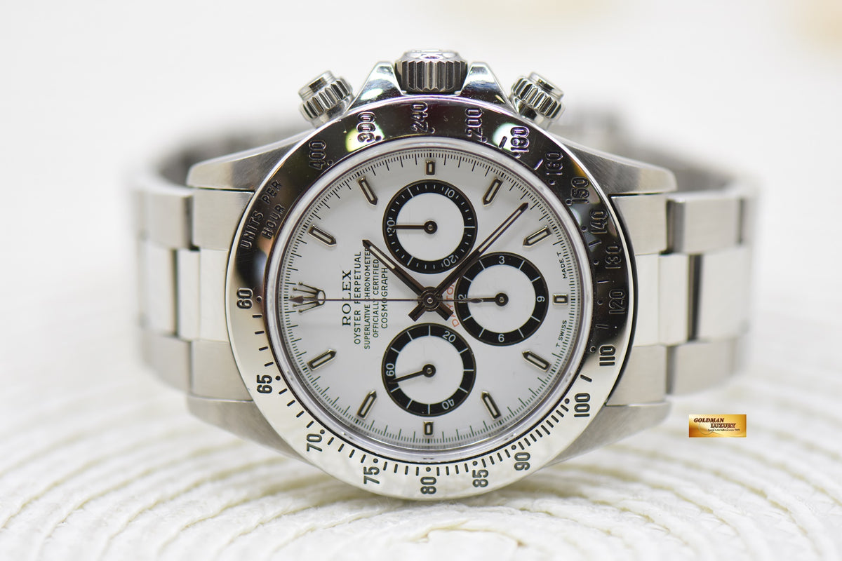 ROLEX OYSTER DAYTONA 40mm STEEL IN BRACELET WHITE DIAL “INVERTED 6” ZENITH MVT 16520 (MINT)
