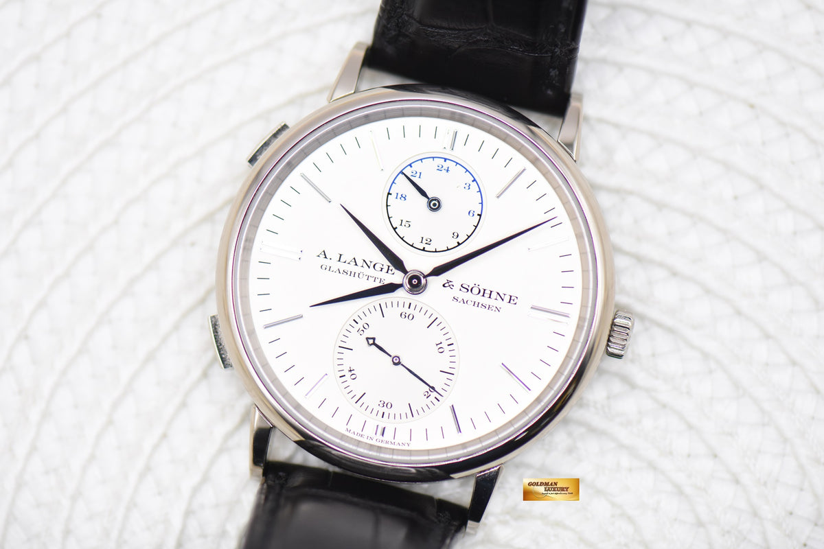 A.LANGE & SOHNE SAXONIA DUAL TIME 38.5mm WHITE GOLD IN STRAP AUTOMATIC 386.026 (MINT)