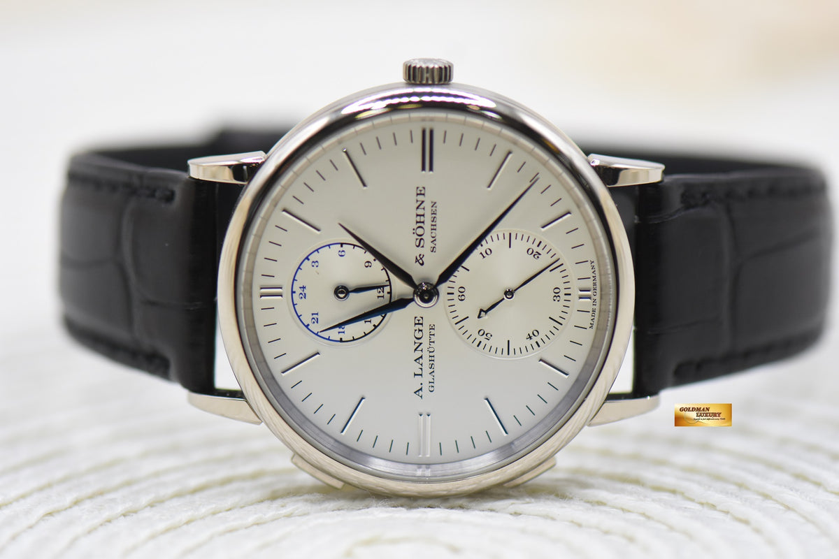 A.LANGE & SOHNE SAXONIA DUAL TIME 38.5mm WHITE GOLD IN STRAP AUTOMATIC 386.026 (MINT)