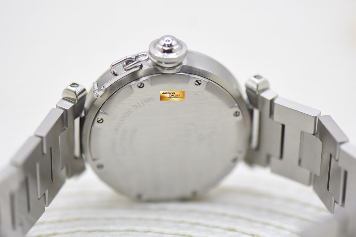 CARTIER PASHA 35mm BIG DATE / GMT STEEL IN BRACELET BLACK DIAL AUTOMATIC 2550 (MINT) (WATCH ONLY)