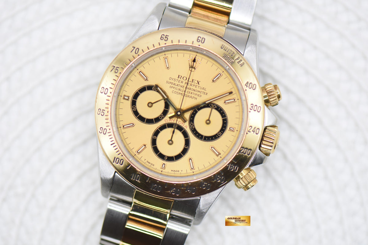 ROLEX OYSTER DAYTONA 40mm HALF GOLD IN BRACELET GOLD DIAL “INVERTED 6” ZENITH MVT 16523 (NEAR MINT)