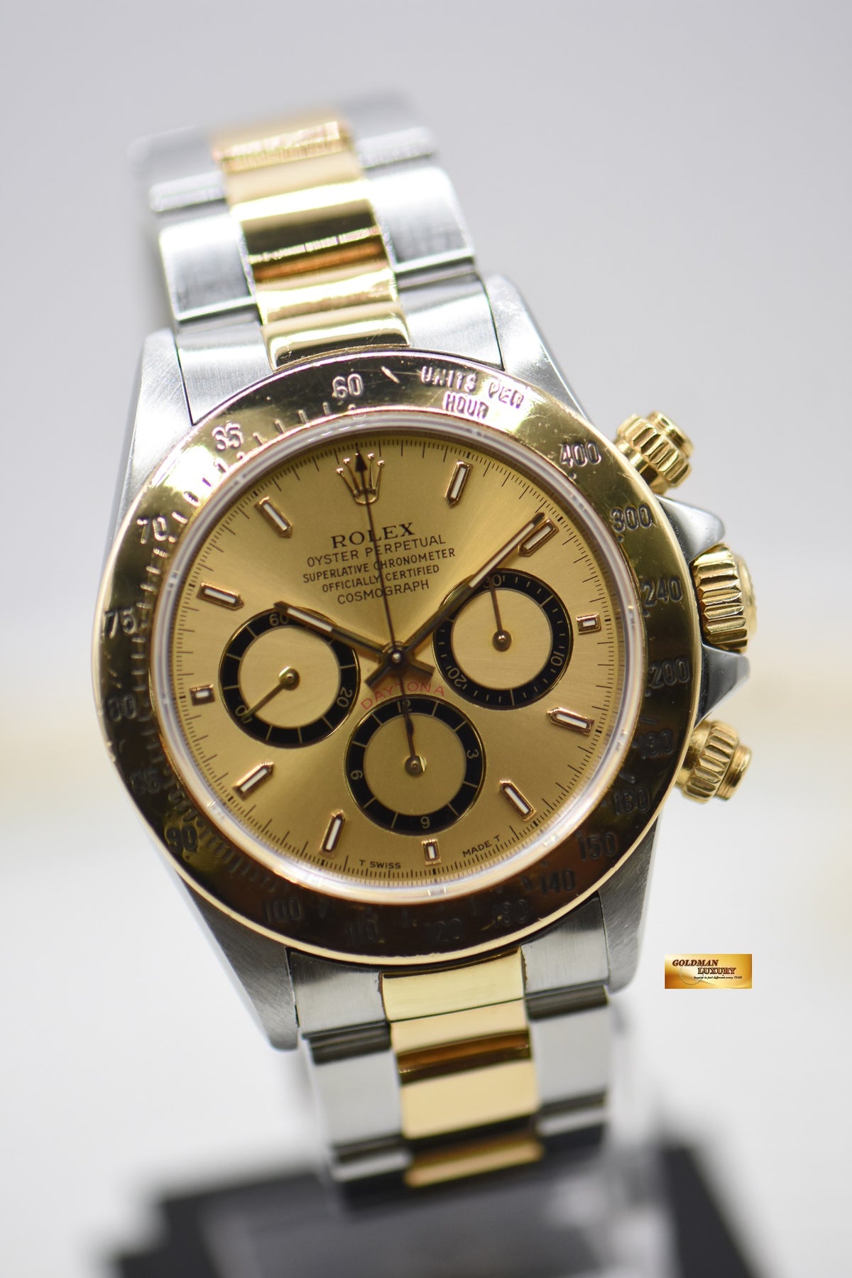 ROLEX OYSTER DAYTONA 40mm HALF GOLD IN BRACELET GOLD DIAL “INVERTED 6” ZENITH MVT 16523 (NEAR MINT)