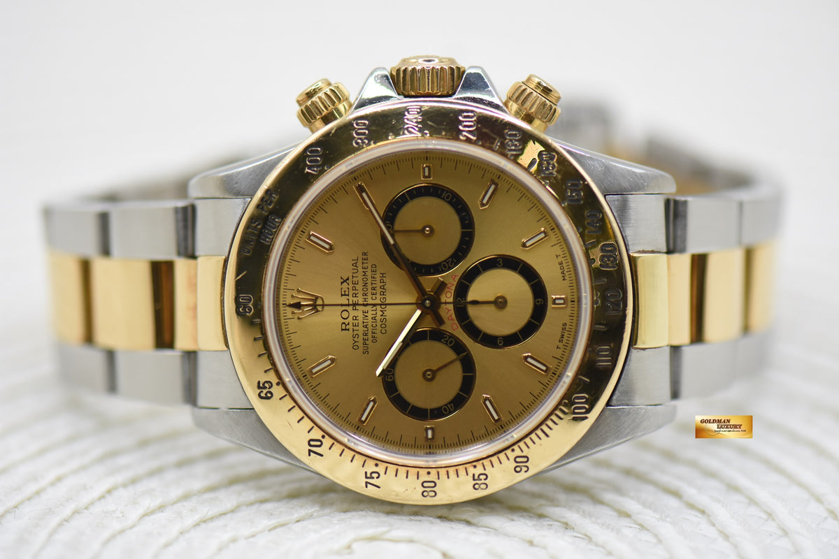 ROLEX OYSTER DAYTONA 40mm HALF GOLD IN BRACELET GOLD DIAL “INVERTED 6” ZENITH MVT 16523 (NEAR MINT)