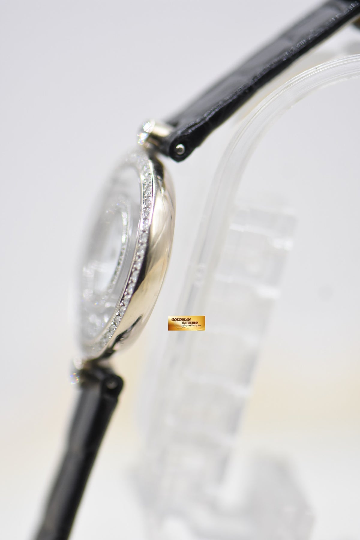 CHOPARD HAPPY DIAMONDS LADIES WHITE GOLD IN LEATHER STRAP QUARTZ 20/3957 (MINT)