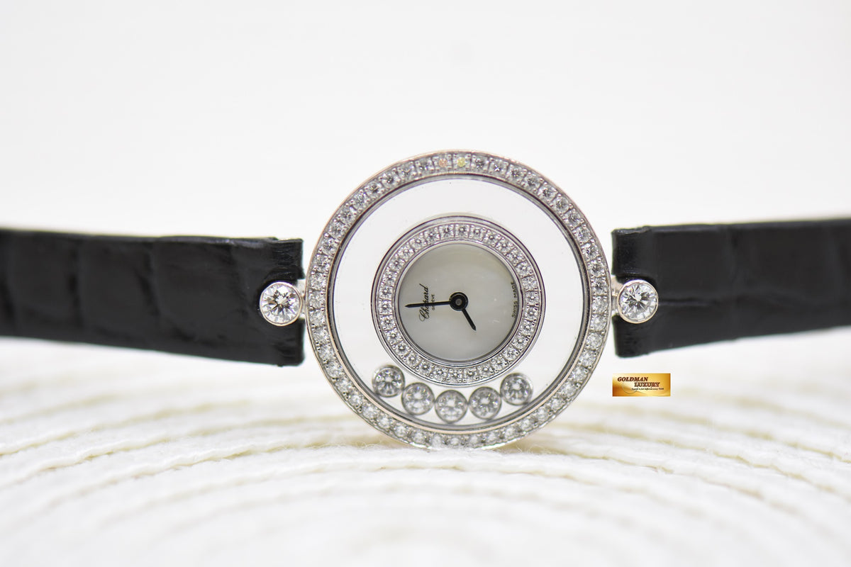 CHOPARD HAPPY DIAMONDS LADIES WHITE GOLD IN LEATHER STRAP QUARTZ 20/3957 (MINT)