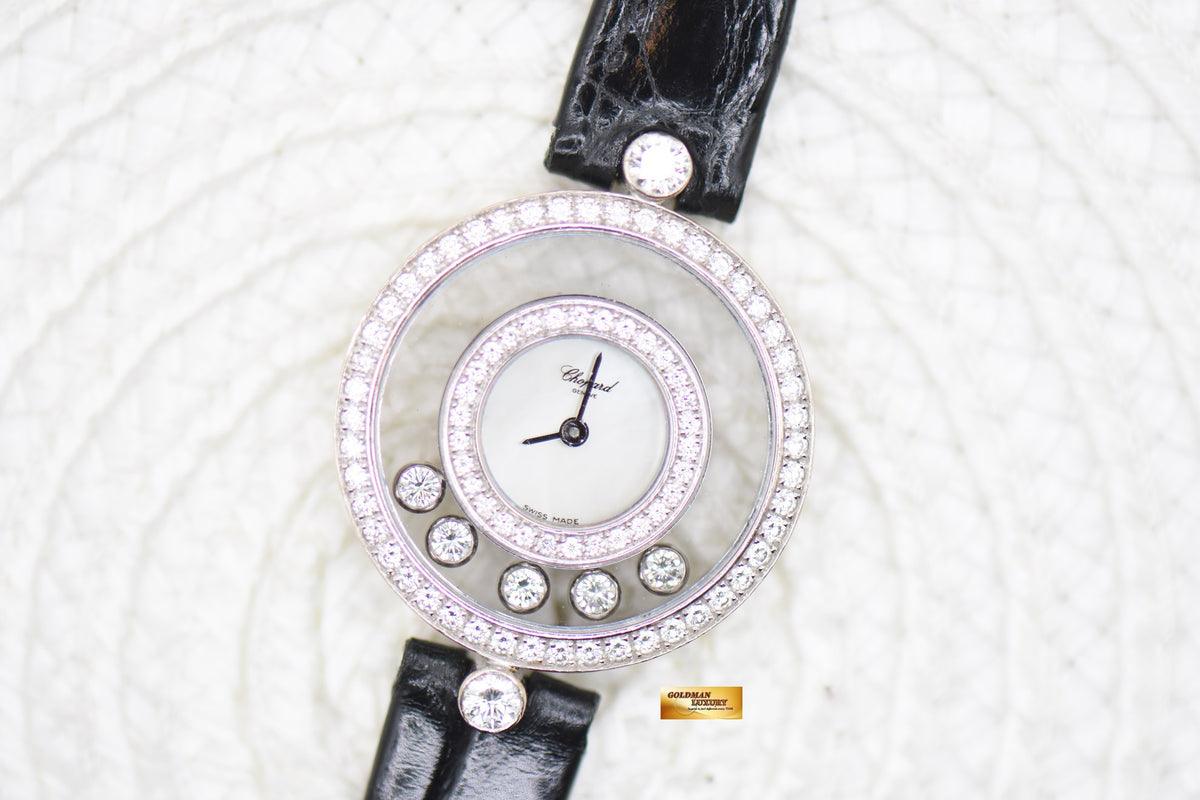 CHOPARD HAPPY DIAMONDS LADIES WHITE GOLD IN LEATHER STRAP QUARTZ 20/3957 (MINT)
