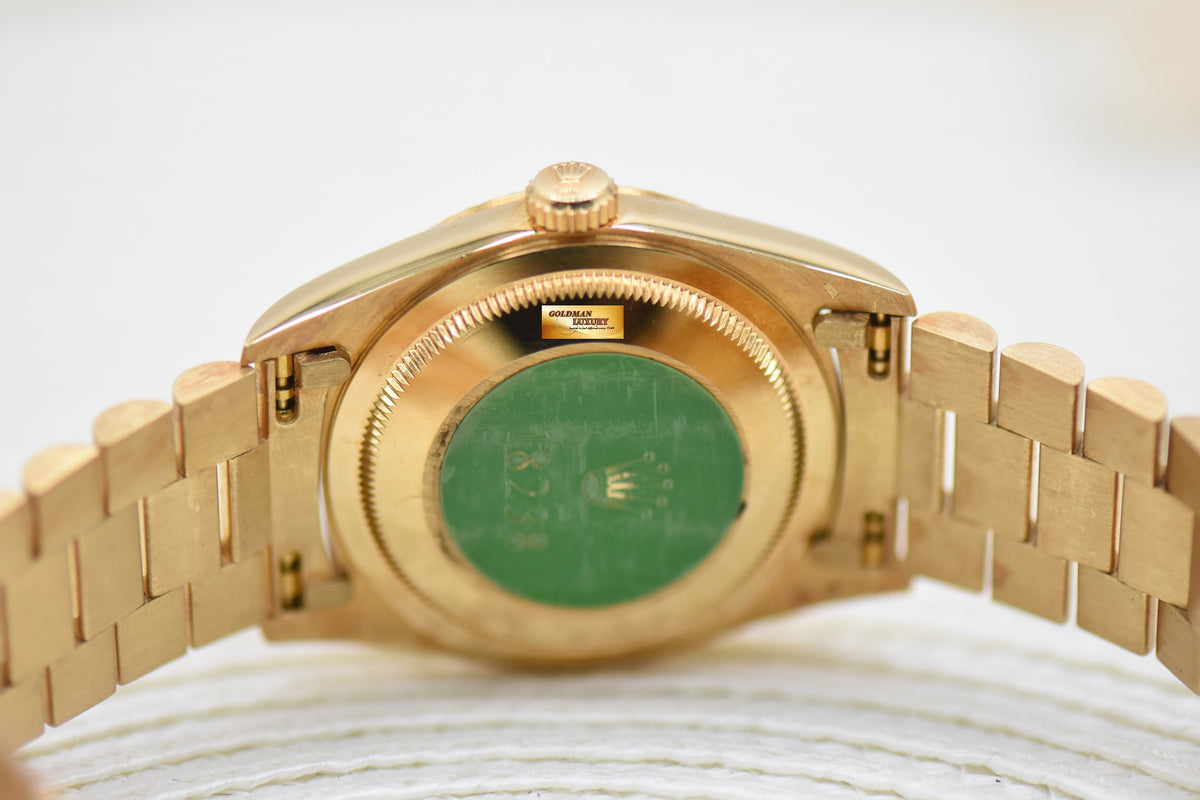 ROLEX OYSTER DAY-DATE 36mm YELLOW GOLD IN PRESIDENT BRACELET BLUE-HUE DIAMOND DIAL (DOUBLE QUICK-SET DATE) 18238 (MINT)